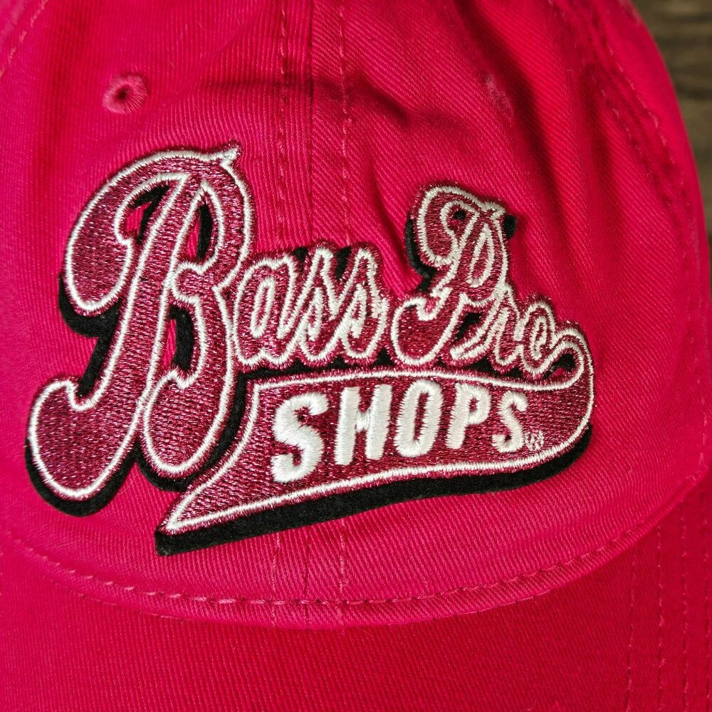 Bass Pro Shops Bright Pink Glitter Thread Patch Adjustable Cotton Baseball Cap - Picture 2 of 11
